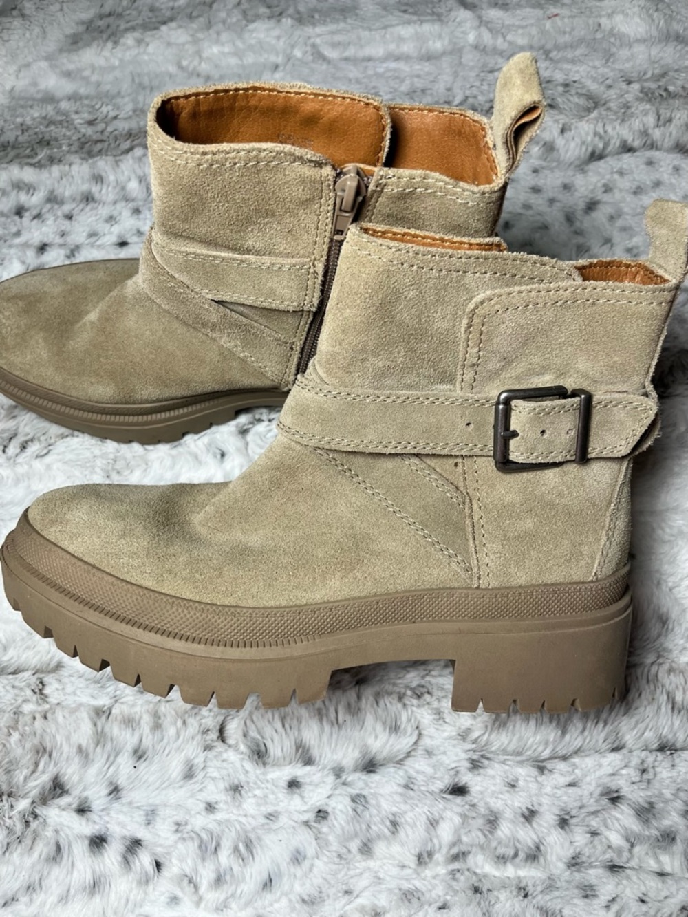 Lucky Brand Suede Ankle Boot with Buckle - Beige